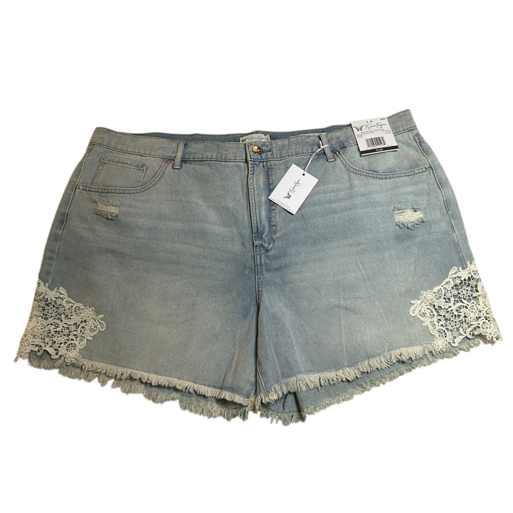 Jessica Simpson Light Blue Denim Jean Shorts with White Lace Trim